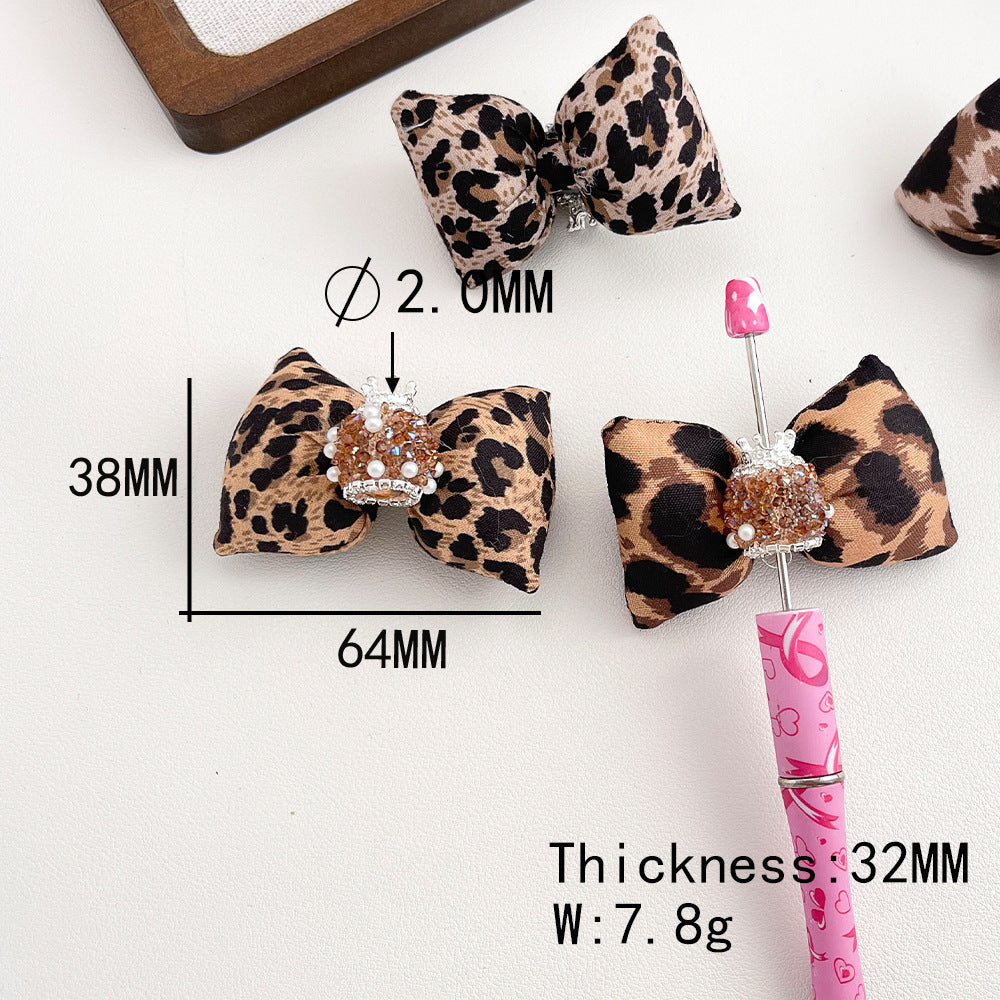 Wholesale  10pcs Leopard Print Bow Heavy-Duty Diamond Acrylic Beads