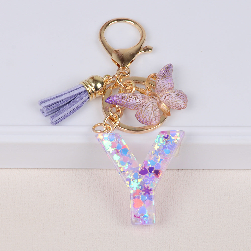 卸売スノーフレークラブスパンコールレター樹脂キーホルダー