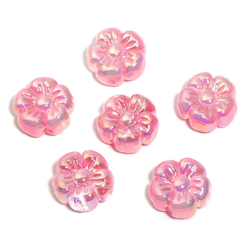 Wholesale 100pcs Translucent sequin five-petal flower UV-plated acrylic flower beads