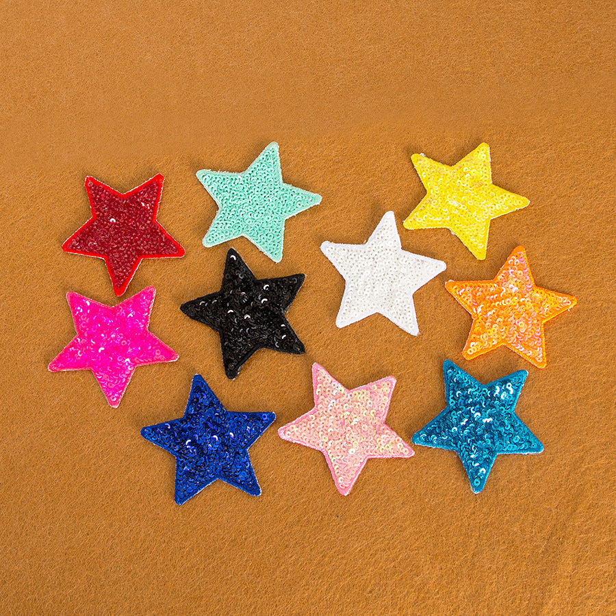 Wholesale Felt Sequined Five Point Star Patch Self Adhesive Applique For Clothing And Dance Costumes