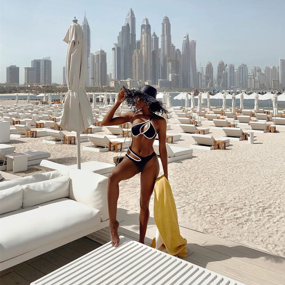 Wholesale Solid Color Two-piece Shoulder Strap Swimwear