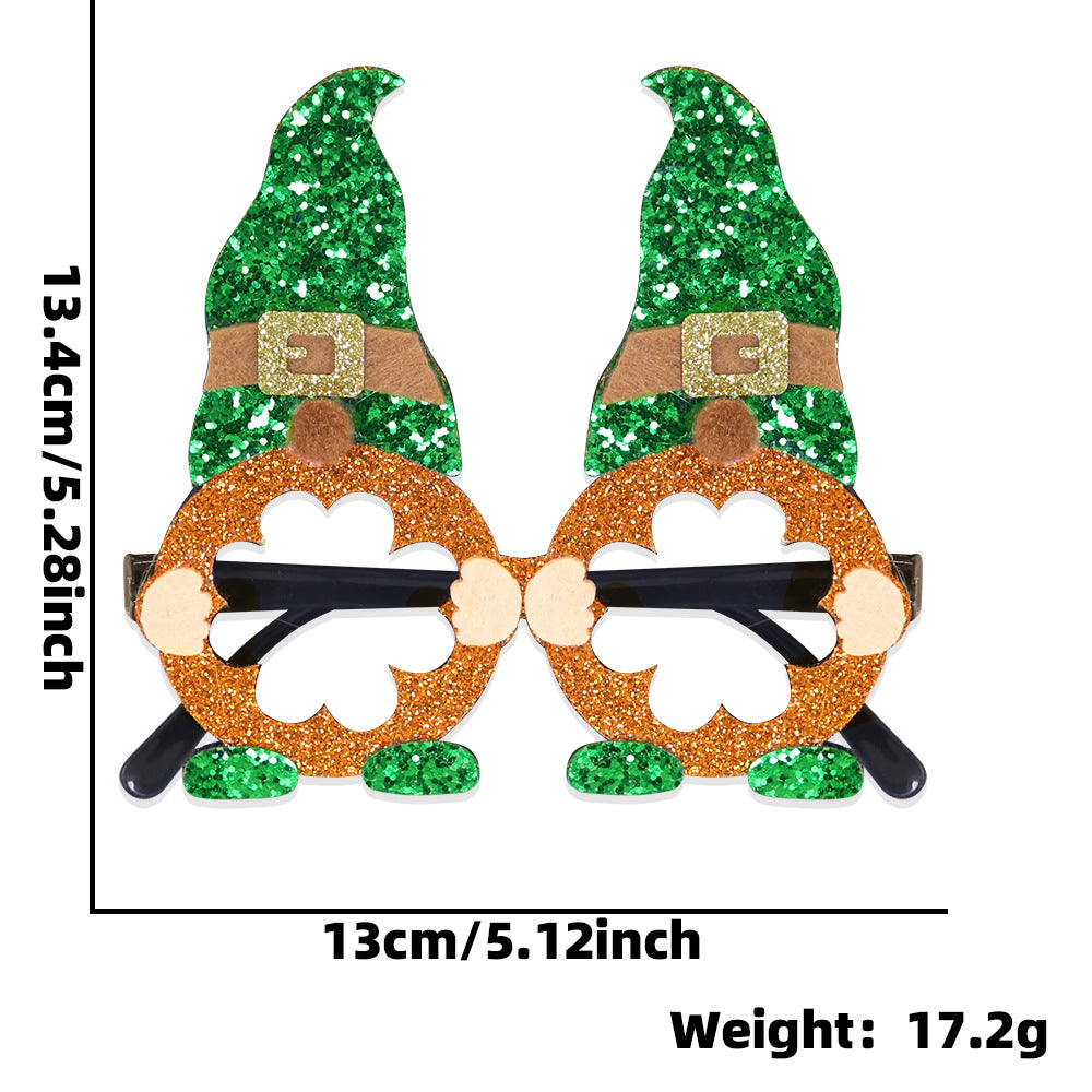 Wholesale St. Patrick's Party Non-woven Green Glitter Eyeglasses Frame Irish Festival Shamrock Glasses