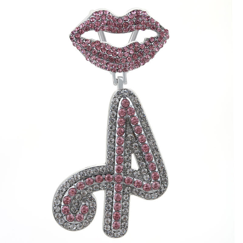 Wholesale Full Diamond Lips 26 Letters Pendant Necklace