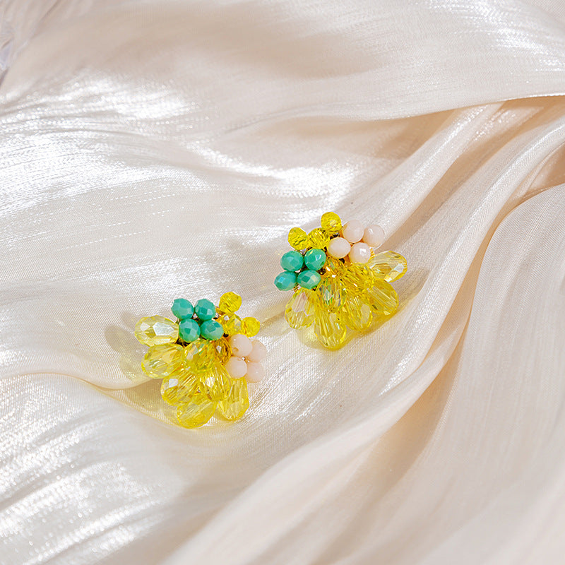 Wholesale Spring and summer colorful flower earrings handmade crystal beaded braided long earrings