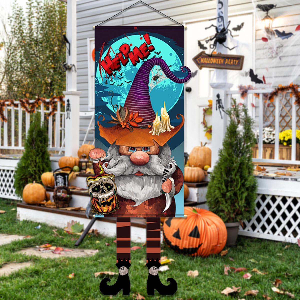 Wholesale Halloween Long Legs Dangling Elf White Ghost Hanging Flag Garden Non-woven Outdoor Banner