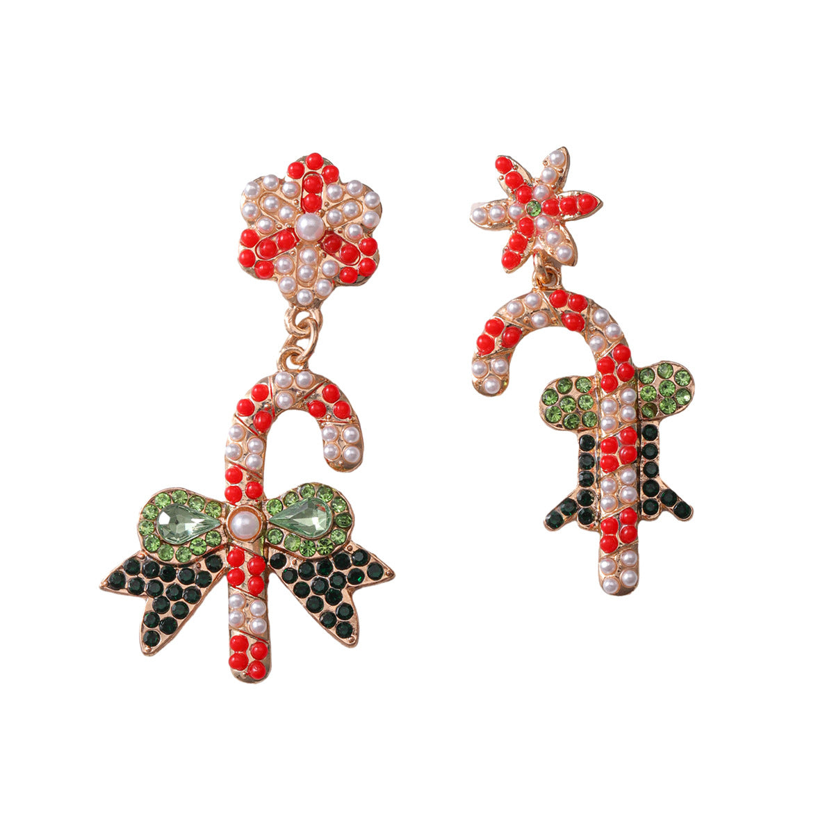 Wholesale Christmas Cane Bow Pearl Rice Bead Earrings