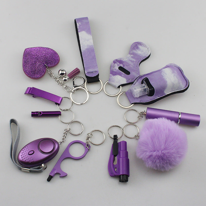 Wholesale Rhinestone Love Lipstick Set Bottle Opener Hair Ball Whistle Keychain Set