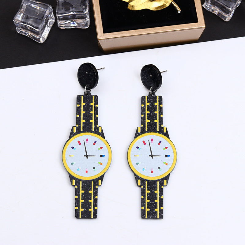 Wholesale Vintage Watch Acrylic Earrings
