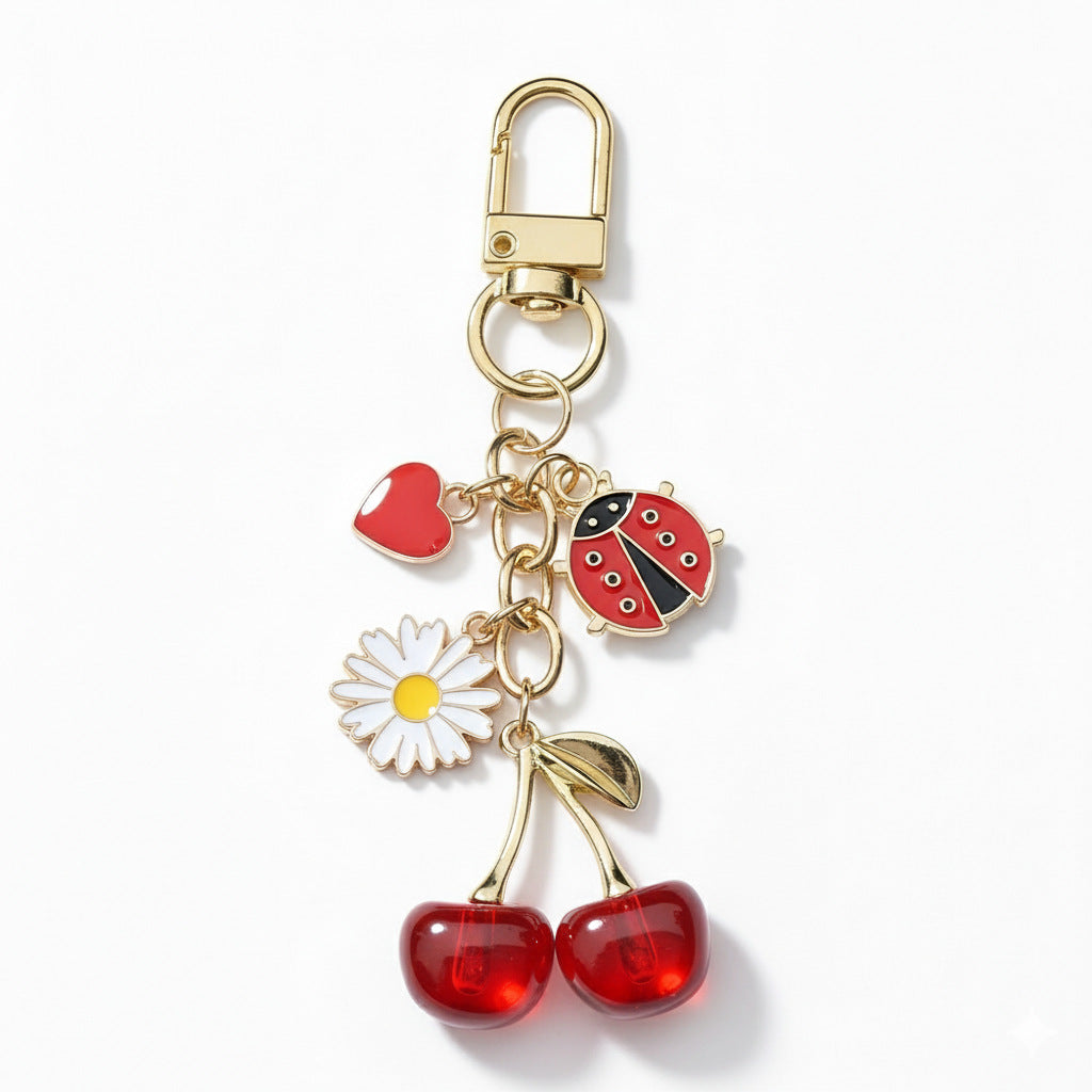 Wholesale Cherry butterfly ladybug  green leaf keychain Y2K bag pendant