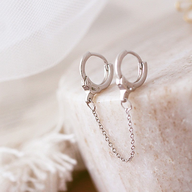 Wholesale Double Ear Hole Chain Ear Cuff Geometric Shape Trendy Fashion Accessory