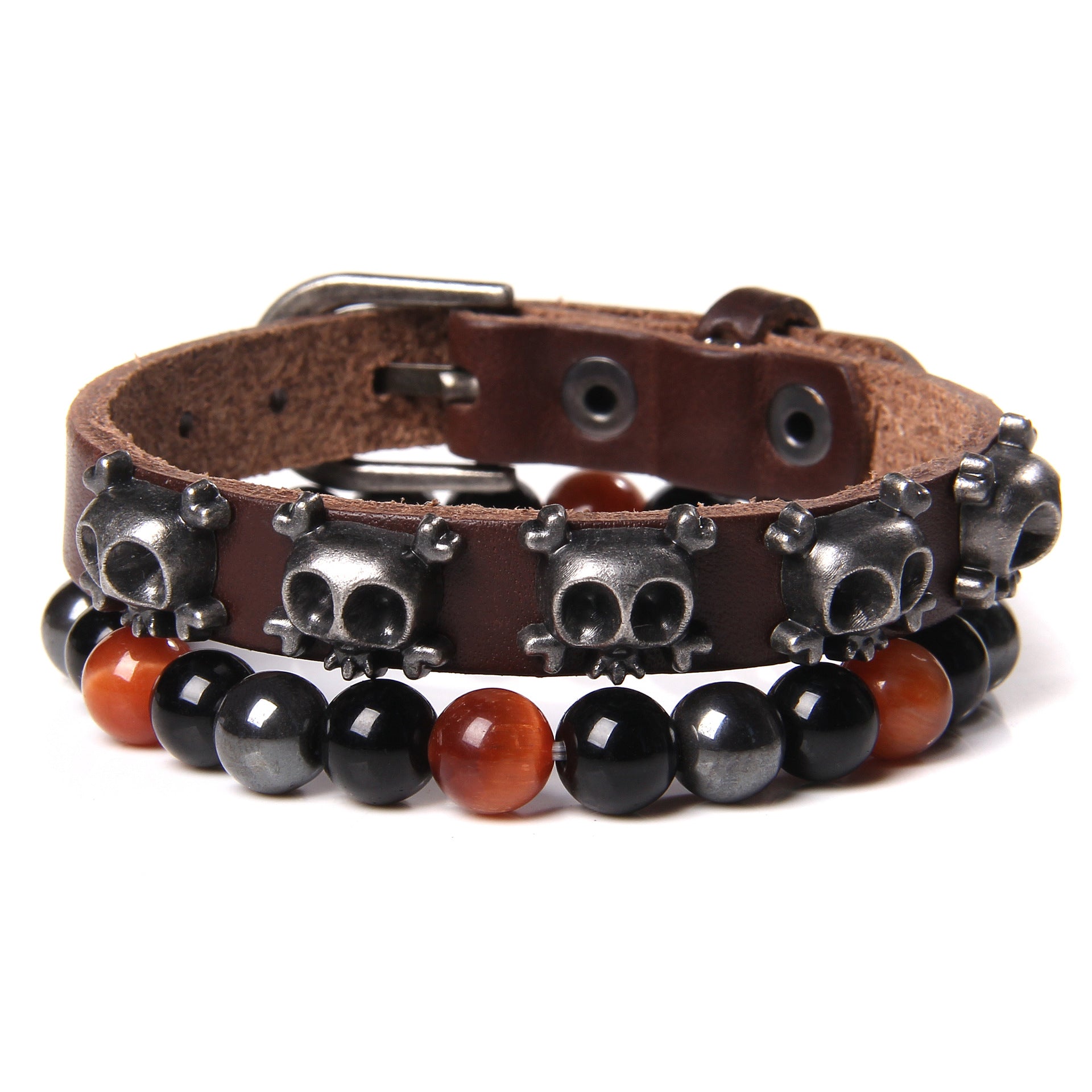 Wholesale Natural Stone Tiger Eye Beads Rivet Set Bracelet