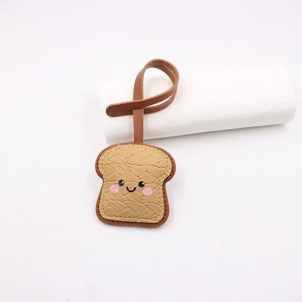 Wholesale Artificial Leather Cute Toast Expression Bag Charm Car Key Pendant Trendy Everyday Gift