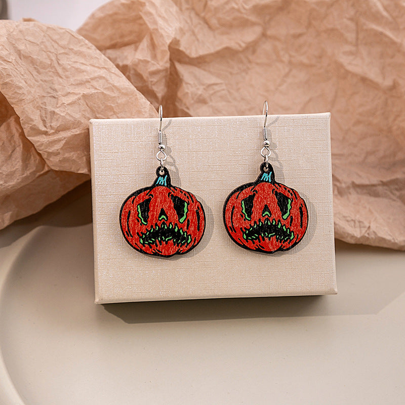 Wholesale Cartoon Halloween Pumpkins Make Weird Ghost Wooden Earrings