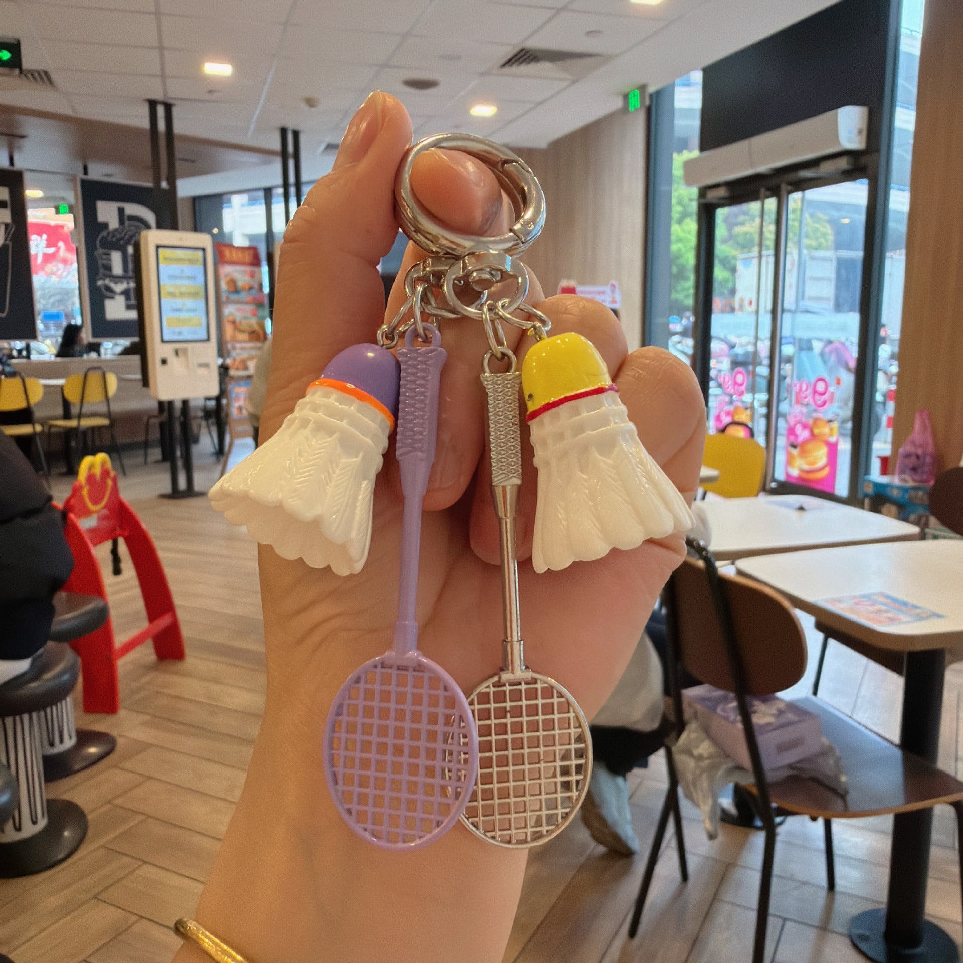 Wholesale Green Acrylic Badminton Racket Keychain Sports Fan Bag Charm Decorative Gift For Girls