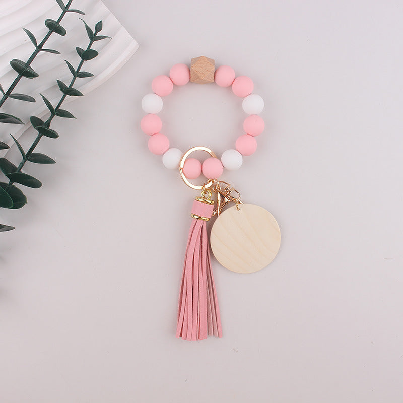 Wholesale Silicone Round Bead Leather Bracelet Wrist Keychain