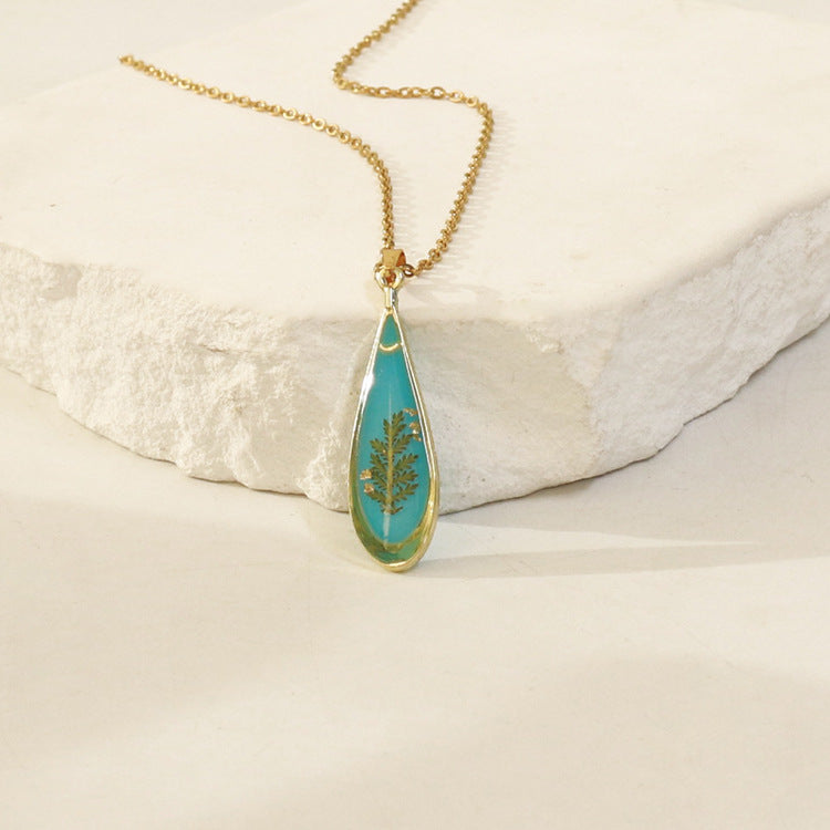 Wholesale 6pcs Resin Colored Dried Flower Pendant Water Drop Necklace