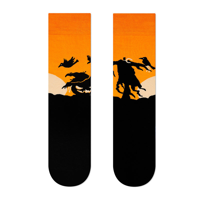 Wholesale Halloween Jacquard Asymmetric Couple Cotton Socks