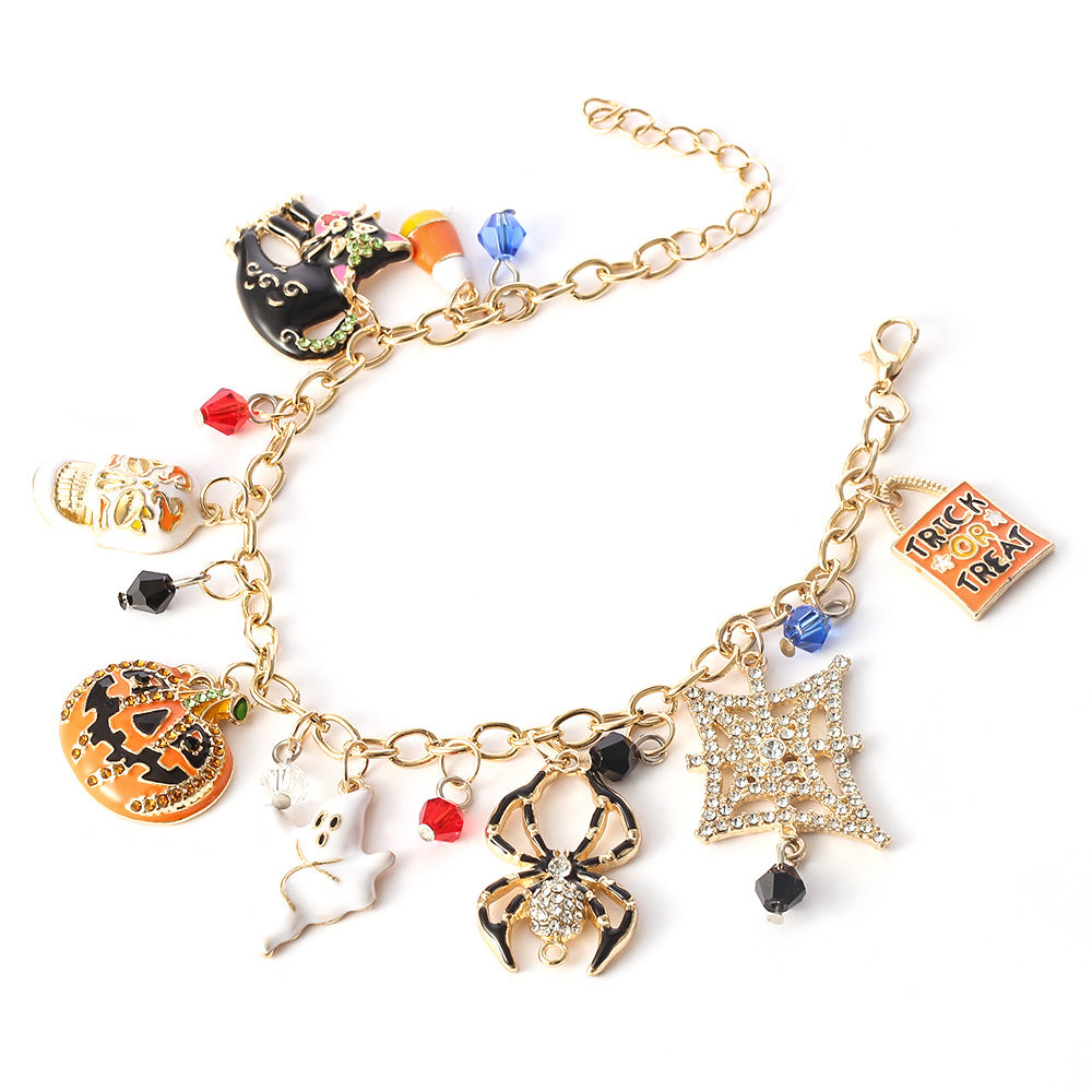 Wholesale 2PCS Halloween Pumpkin Head Ghost Spider Alloy Bracelet