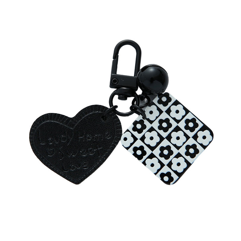 Wholesale Leather Love Square Plaid Striped Acrylic Keychains