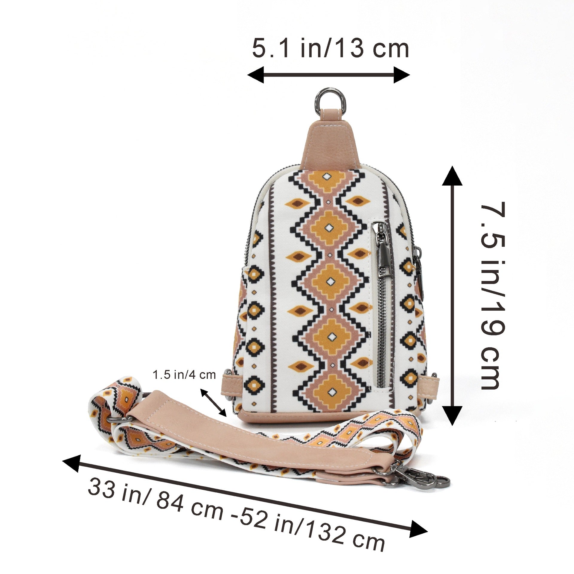 Wholesale Aztec Zipper Canvas Crossbody Bag Chest Bag