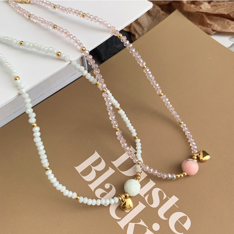 Wholesale Titanium Steel Heart Pendant Crystal Beaded Necklaces