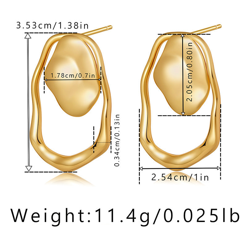 Wholesale Irregular Pleated S925 Silver Needle Round Vintage Gold-plated Earrings