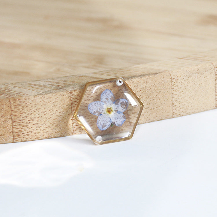 Wholesale New Hexagonal Dried Flower Bracelet Gold Silver Color Small Flower Forget-Me-Not Dried Flower Stainless Steel Chain