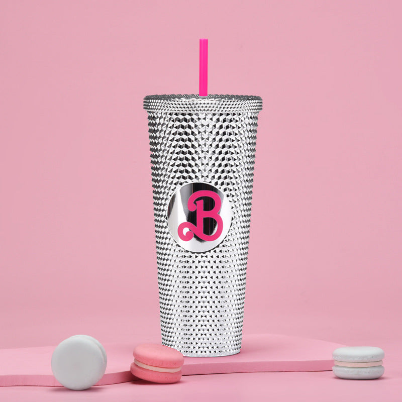 Wholesale double-layer plastic 710ml large capacity straw cup with hand durian diamond cup