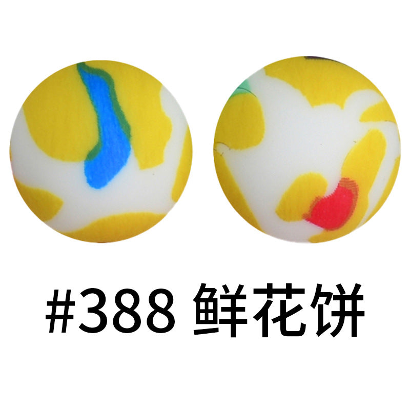 Wholesale 50pcs 16mm Print Silicone Beads Colorful Silicone Water Transfer Beads