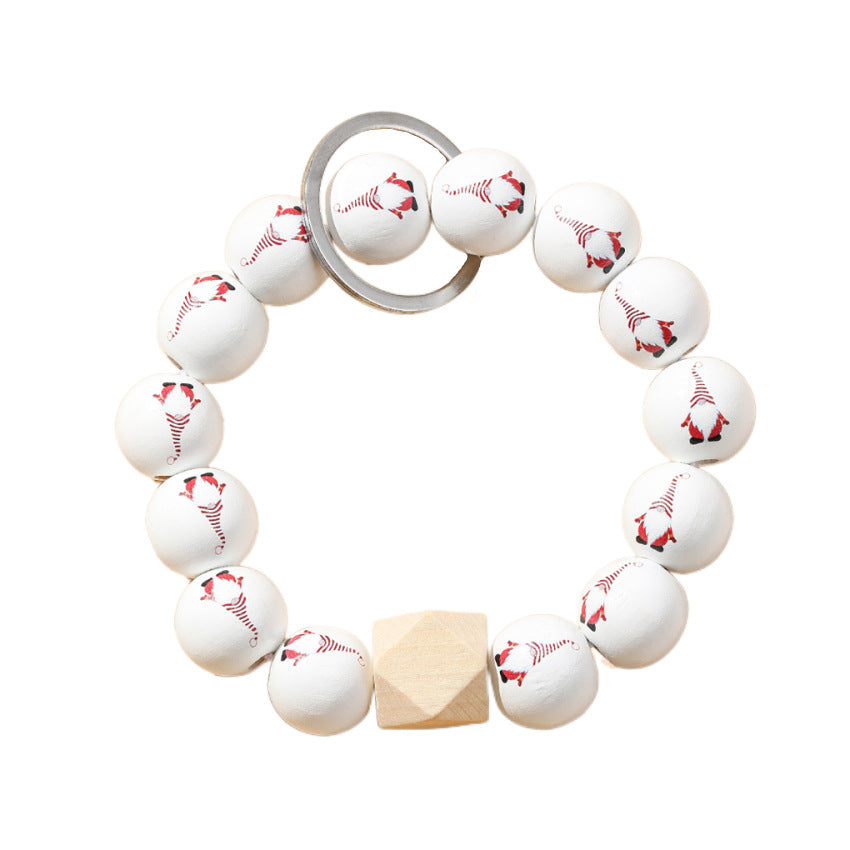 Wholesale Christmas Santa Claus Wooden Bead Bracelet Keychain