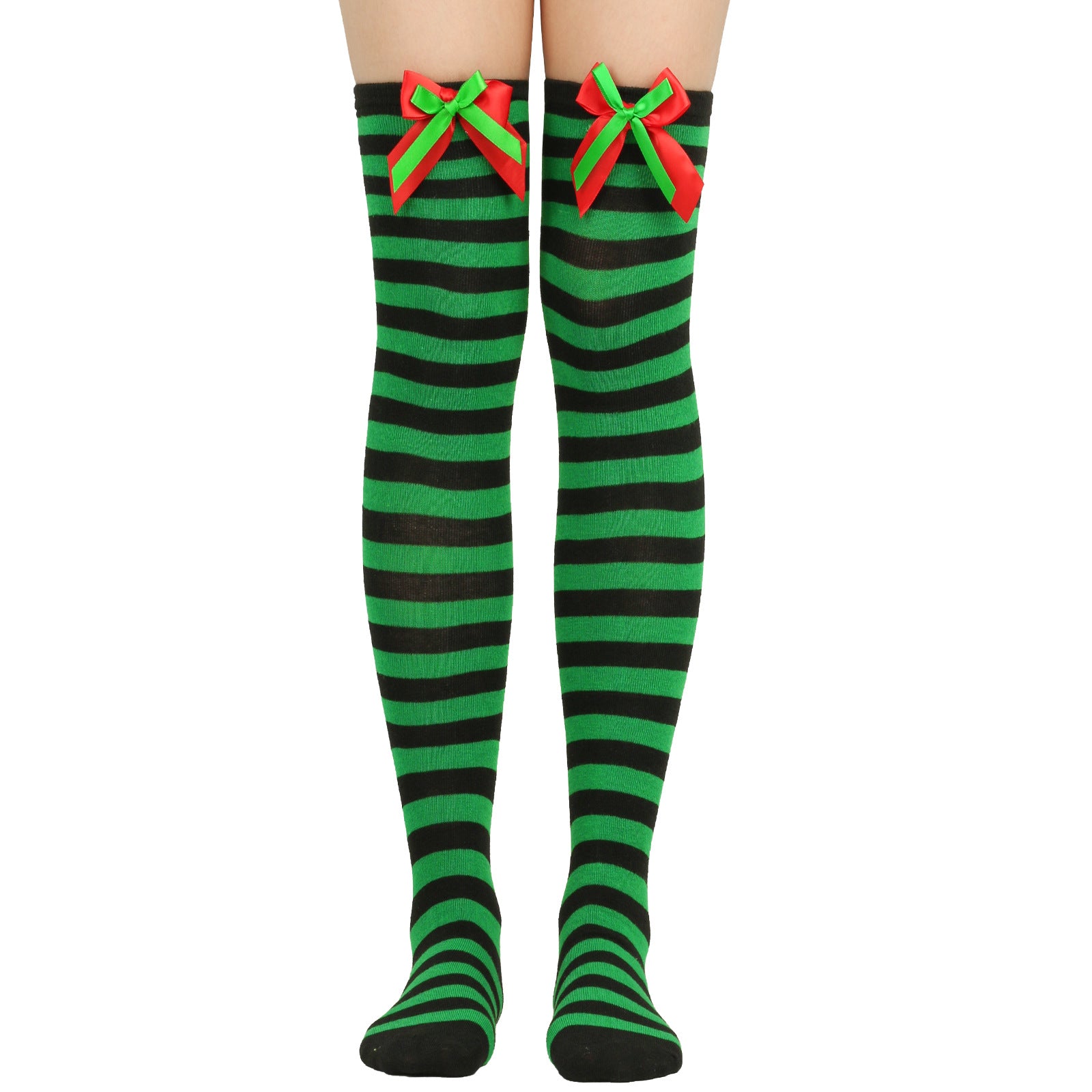 Wholesale Bow Christmas Ball Striped Over-the-Knee Socks