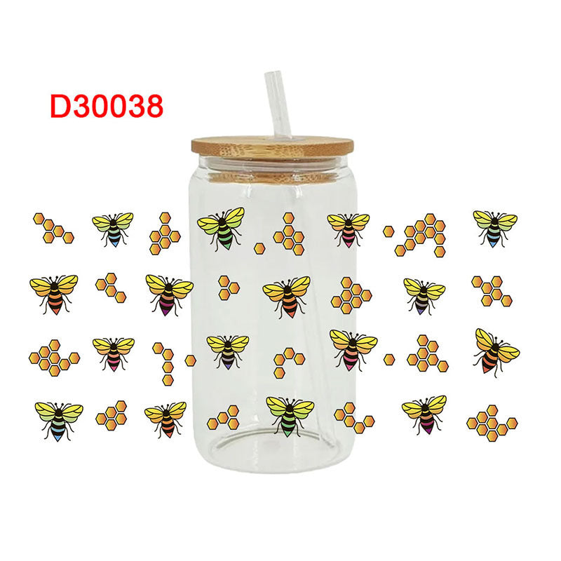 Wholesale Colorful bee flowers 16oz Cup UV DTF Wraps