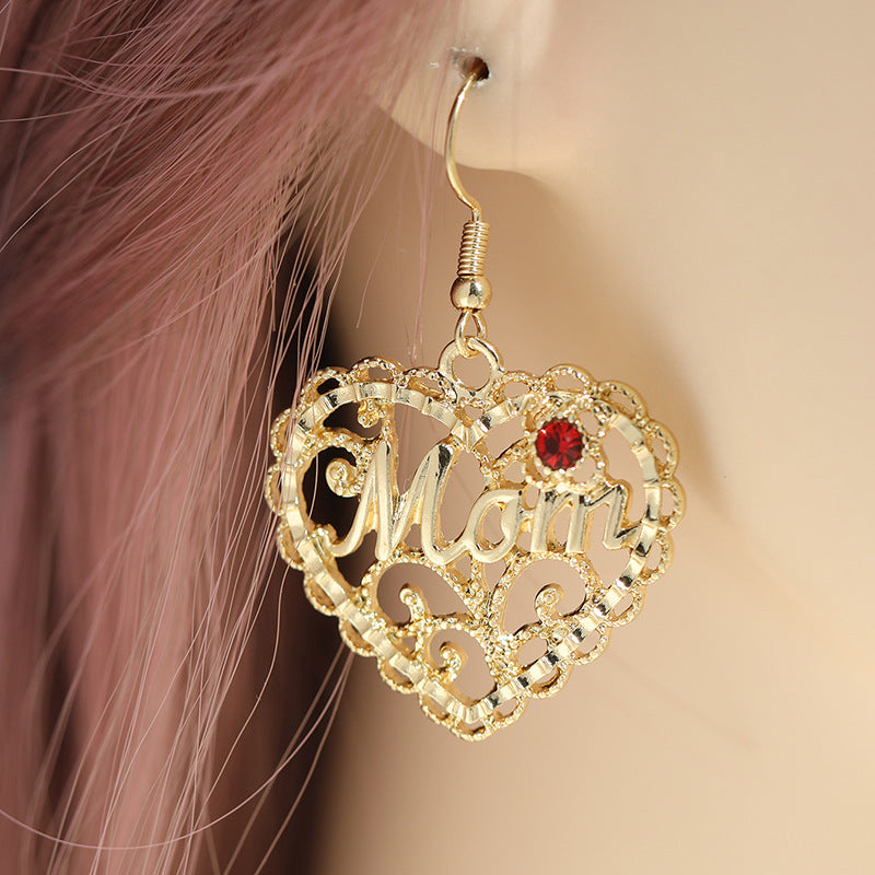 Wholesale Hollow Heart Red Gemstone Earrings