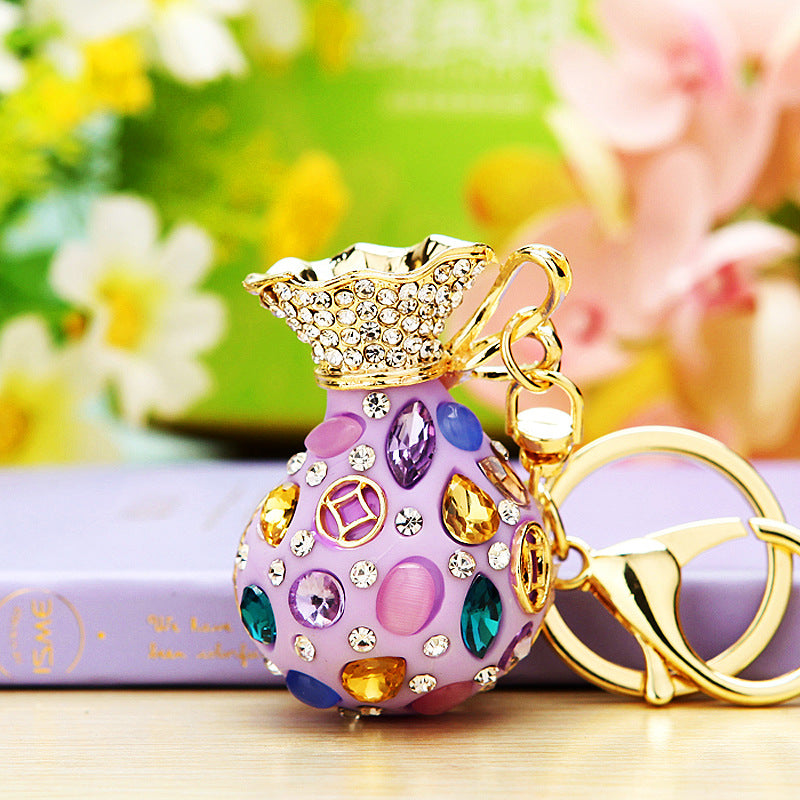Wholesale Metal Pink Rhinestone Lucky Bag Keychain Chinese Style Car Key Accessory For Women Gift