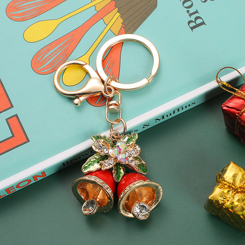 Wholesale Diamond Inlaid Christmas Crutches, Bells, Alloy Keychains