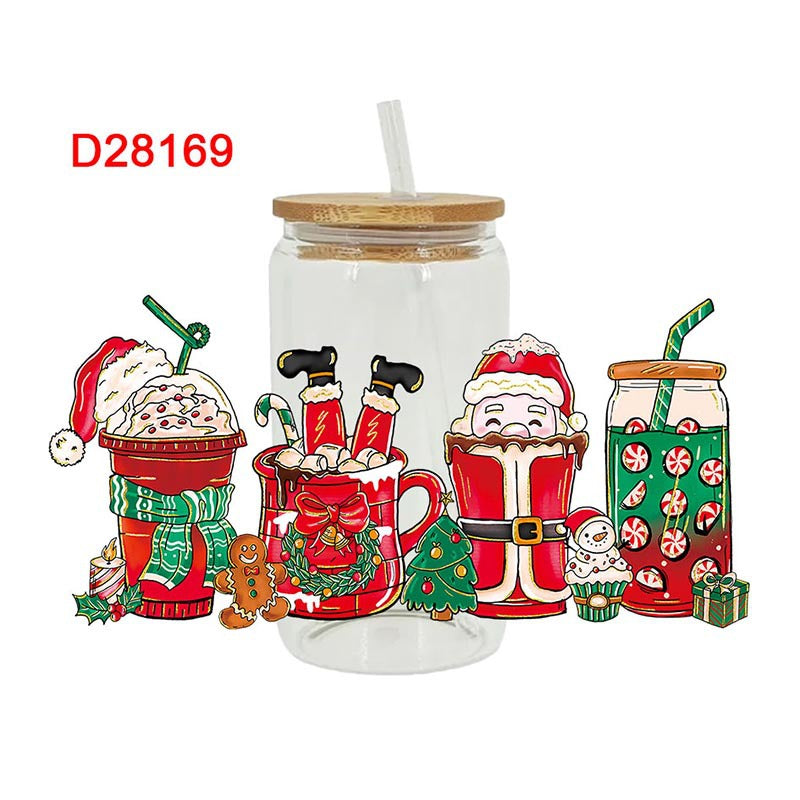 Wholesale Christmas Bow Santa Claus Series 16oz Cup UV DTF Wraps