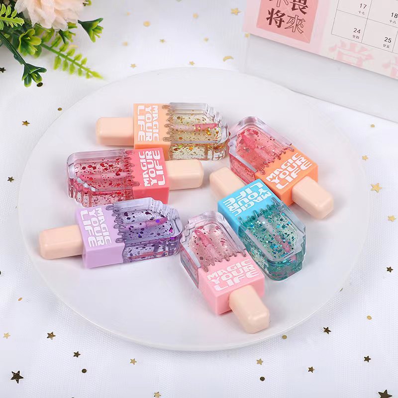 Wholesale 24pcs Ice Cream Sequins Color Changing Moisturizing Easy To Color Lip Gloss