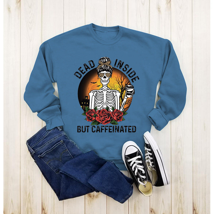 Wholesale DEAD INSIDE Printed Round Neck Long Sleeved Cotton Hoodies