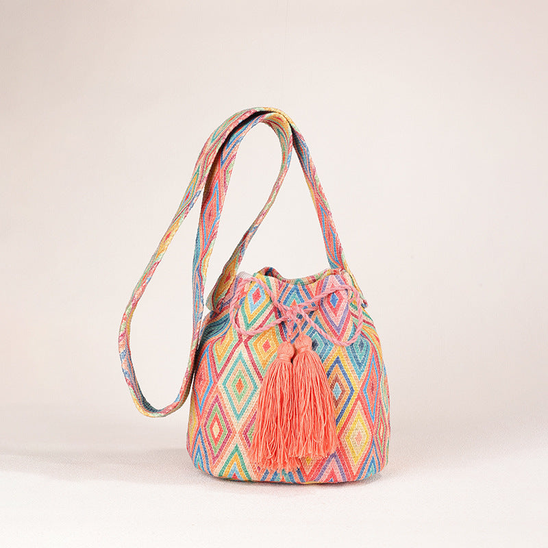 Wholesale Crossbody Bohemian Canvas Printed Bucket Bag