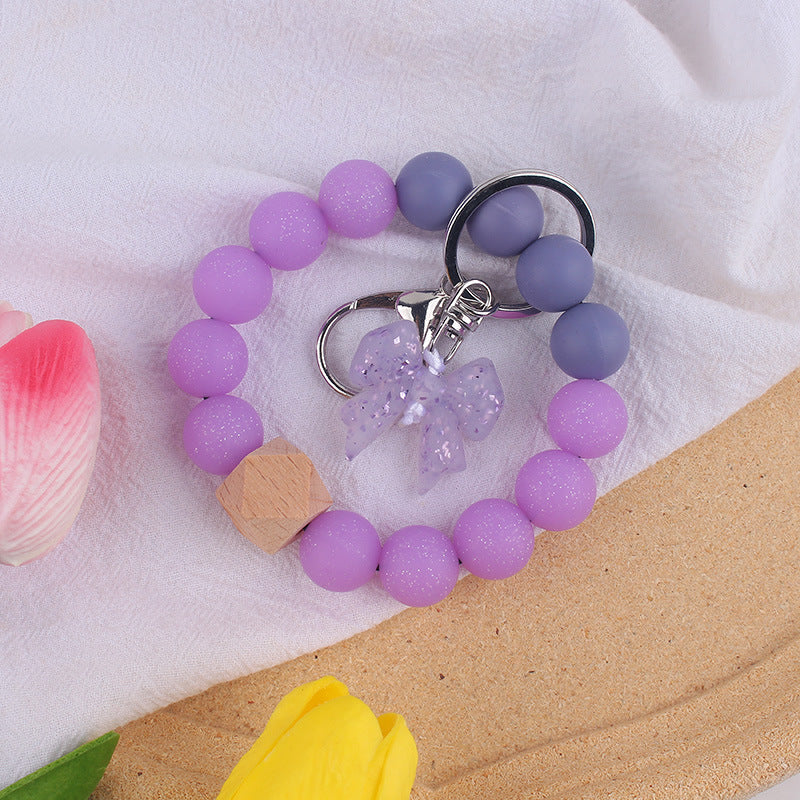 Wholesale Bow Silicone Key Bracelet Colorful Silicone Beads Wristlet Keychain Pendant