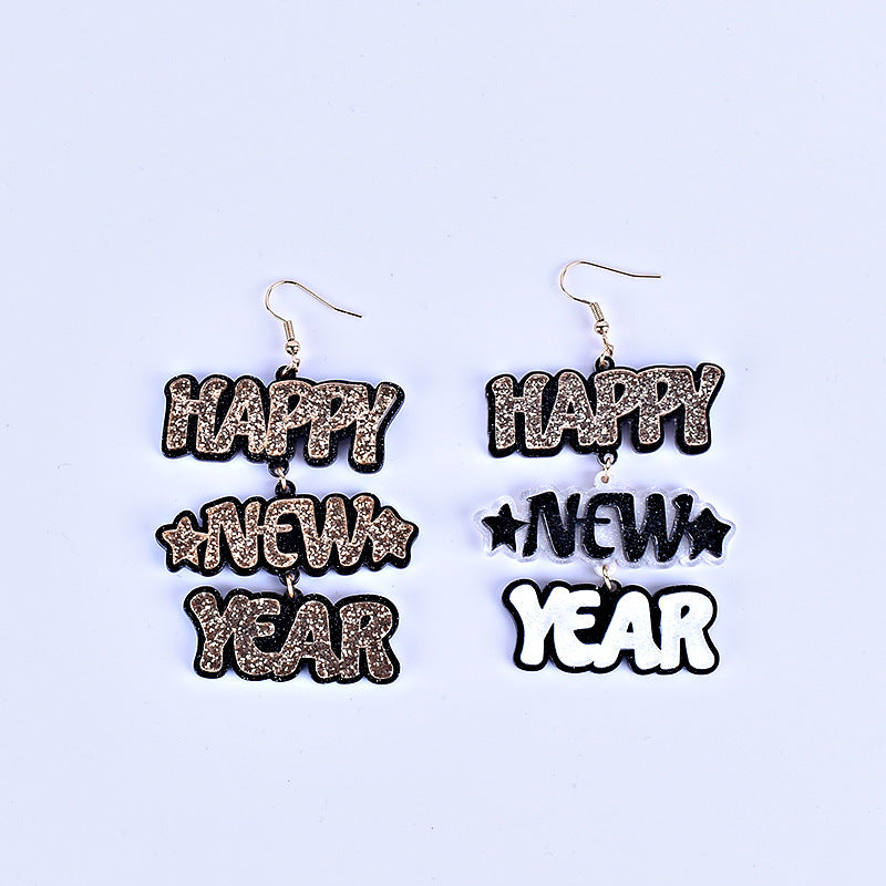 Wholesale HAPPY NEW YEAR Acrylic Earrings