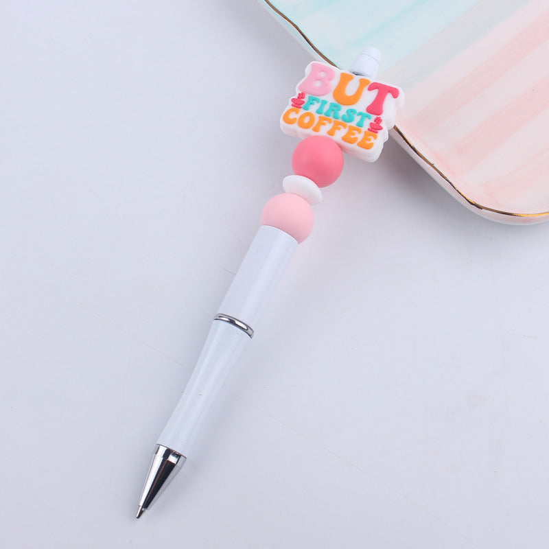 Wholesale Beaded Pens DIY Coffee Cup Silicone Teether Handmade Beaded Colorful Plastic Ballpoint Pen