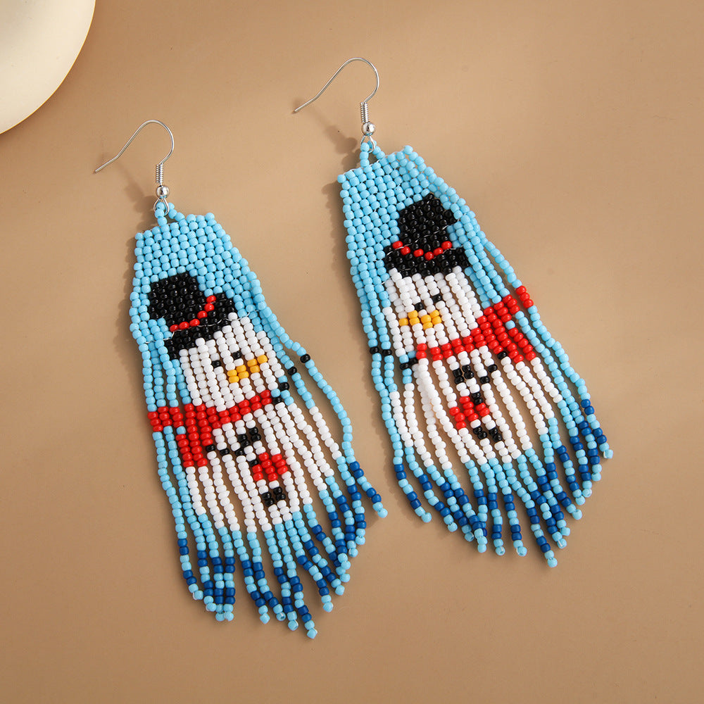Wholesale Christmas Rice Beads Tassels Bohemian Style Handwoven Earrings