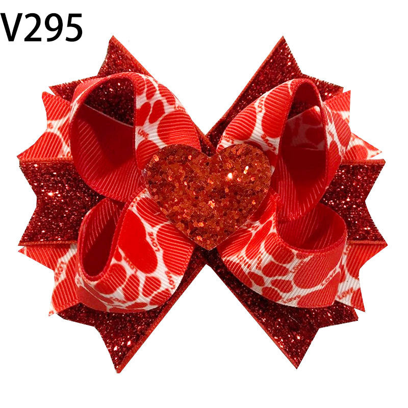 Wholesale of 10pcs Valentine's Day Love Bow Fabric Children's Hair Clips