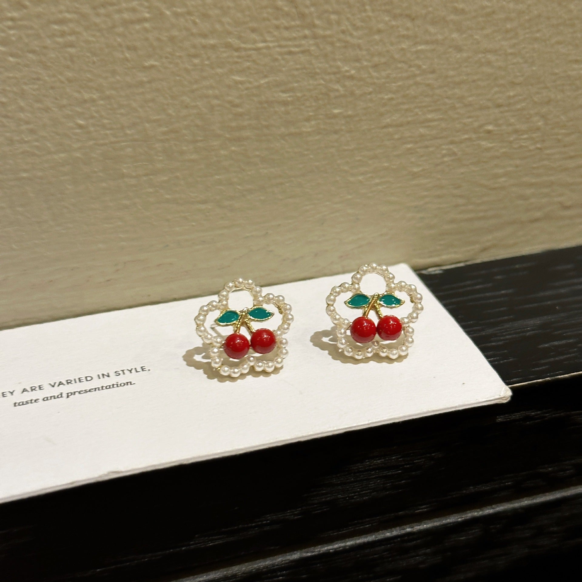 Wholesale Cute Red Cherry Pearl Flower Earrings