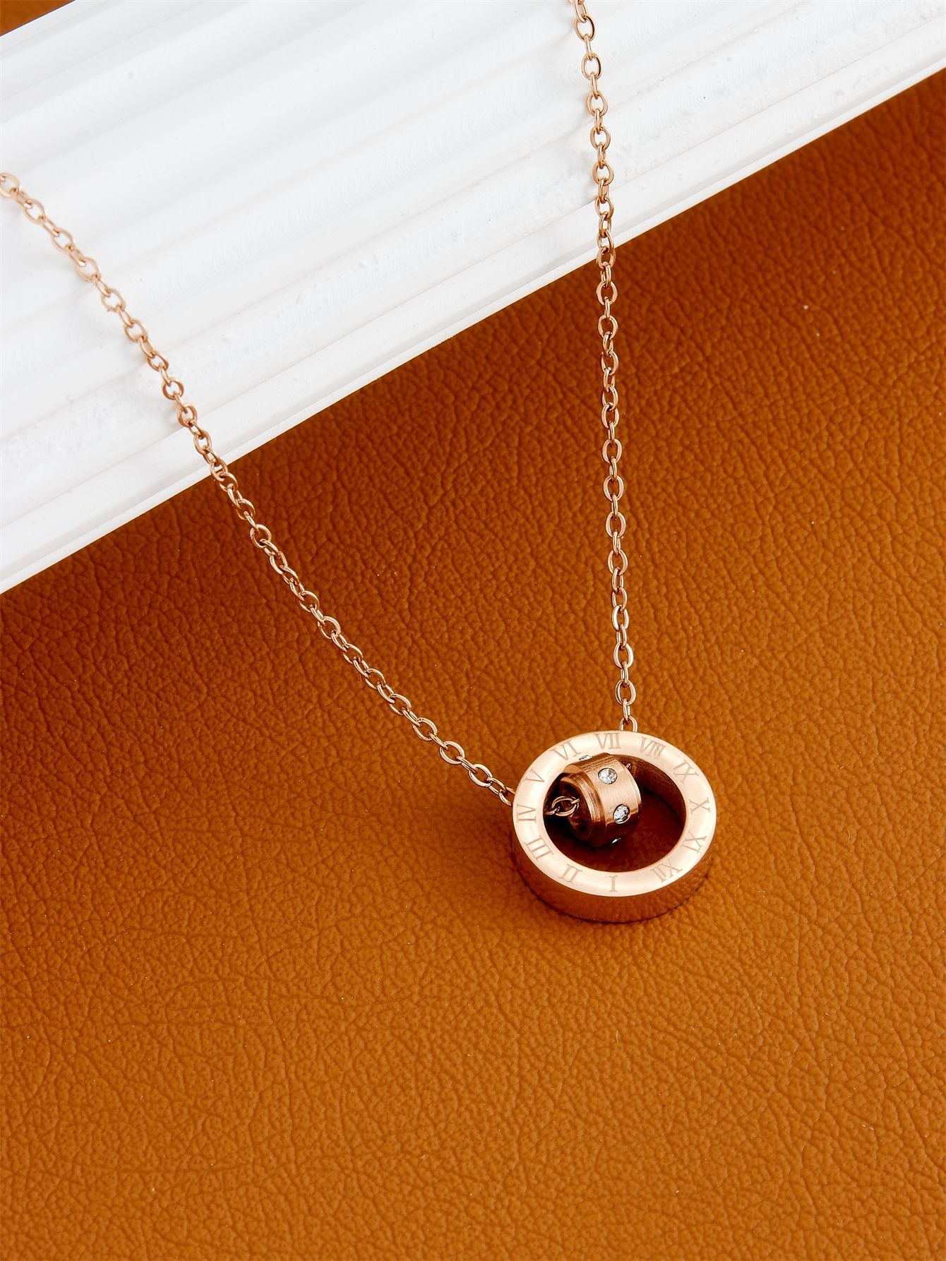 Wholesale  Creative Titanium Steel Rose Gold Plated  Clavicle Chain  Double Ring Necklace