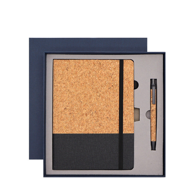 Wholesale Cross-Border A5 Environmentally Friendly Spliced Cork and Pu Notebook Set Business Office Notepad with Customized Logo