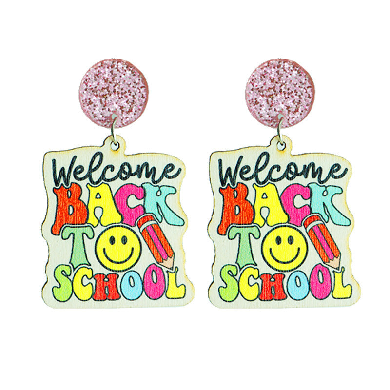 Wholesale 2 Pairs/Pack Shiny Pencil Tie Dye Heart Wooden Earrings