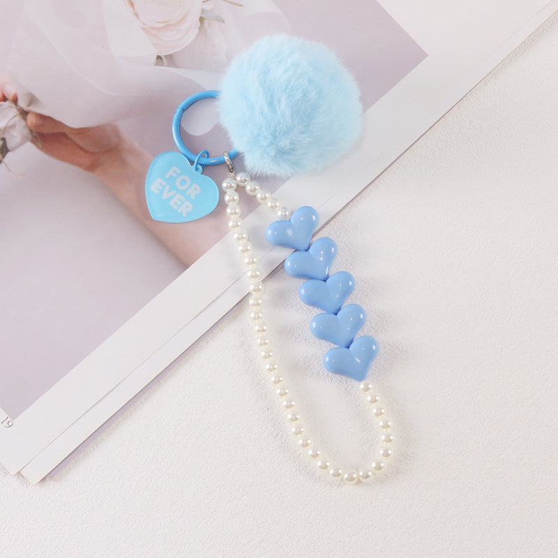 Wholesale Colorful Love Fur Ball Beaded Keychain