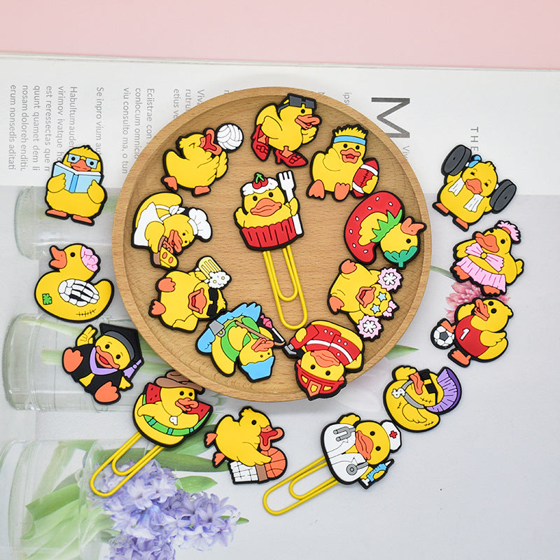 Wholesale Random 50pcs Little Yellow Duck Metal Soft Rubber Paperclip Bookmarks